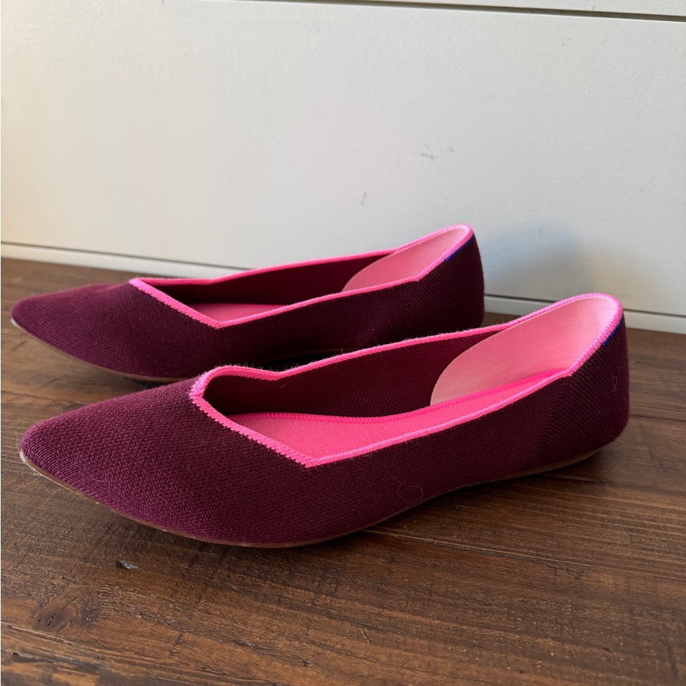 Rothy’s | Elegant Maroon Flats with Pink Accents